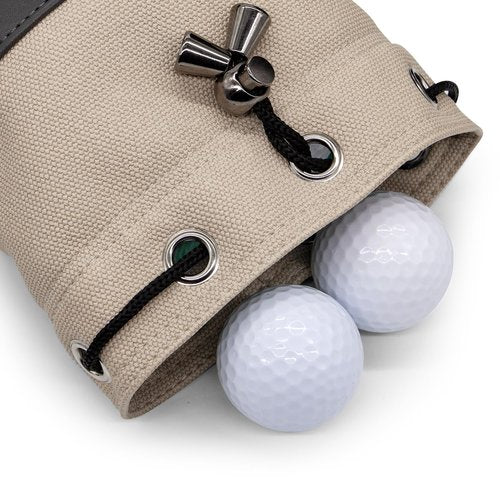 BAIRBRE Golf Valuables Pouch,Bucket Waist Design Golf Pouch Bag with Drawstrings Golf Tee Bag Pouch Leather for Men Women Khaki