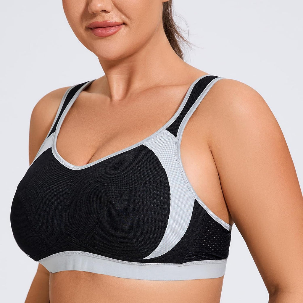 Skiennix Women's High Impact Support Sports Bra - Wirefree Bounce Control | Plus Size Comfort