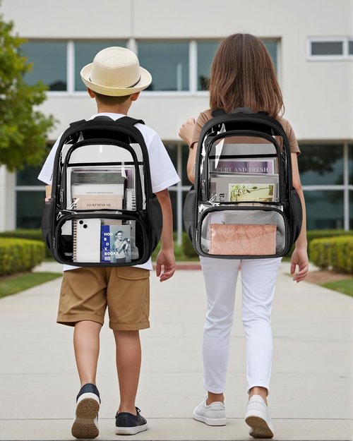 KIMNERPU Clear Backpack - Heavy Duty Transparent Bookbag with Reinforced Straps | X-Large Black for School & Travel