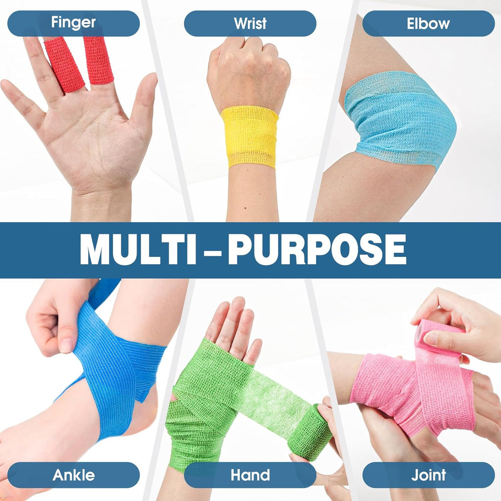 YesBes Self-Adhesive Bandage Wrap - 12 Pack, 2" x 5 Yards, Elastic Cohesive Vet Tape