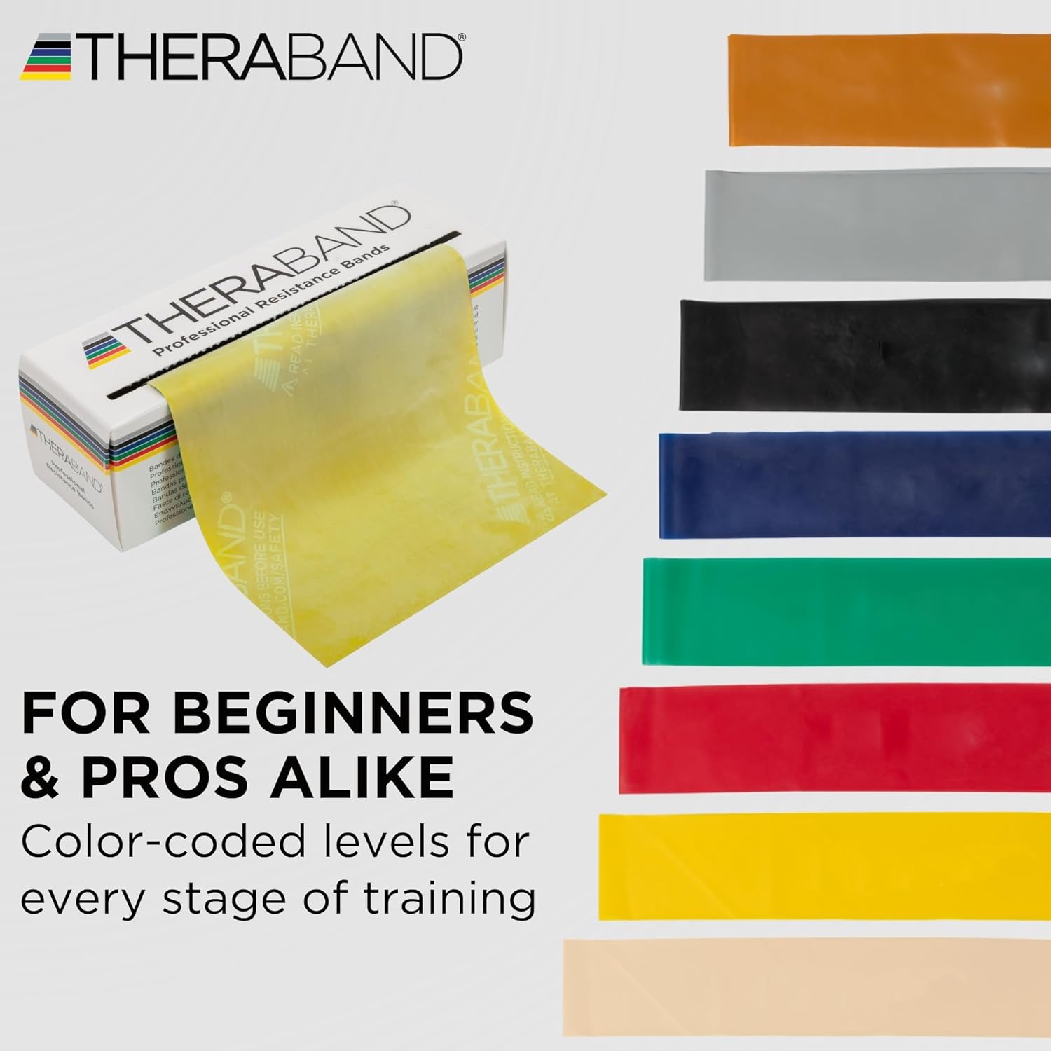 TheraBand Resistance Bands - Professional Latex Elastic Band for Upper & Lower Body Workouts | 6 Yard Roll, Yellow, Level 2