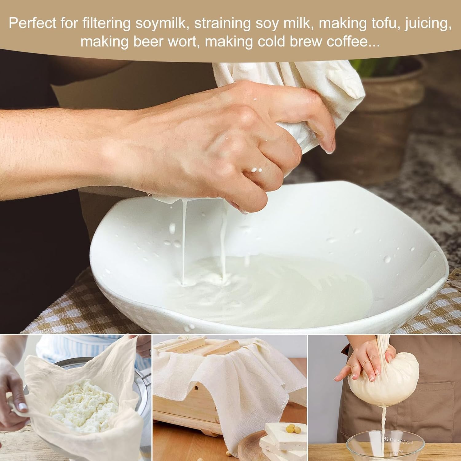 Skiennix Reusable Cheesecloth - Grade 100, 20x20 Inch Unbleached Cotton Strainer for Cooking & Baking