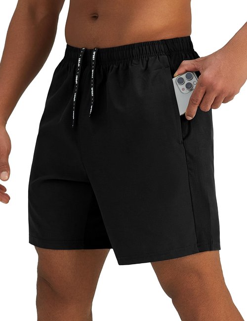 Pesfix Mens 7'' Lightweight Athletic Shorts Quick Dry Gym Workout Running Shorts with Zipper Pockets Black,XX-Large