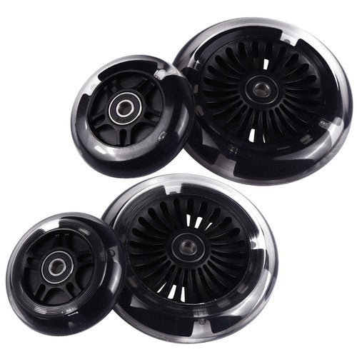 Wheelgoo 120mm 80mm Led Light Up Scooter Replacement Wheels - White Flashing- Compatible with Micro Mini, Maxi Deluxe, Globber 3-Wheeled Kid Kick Scooter, Set of 4 (Black)
