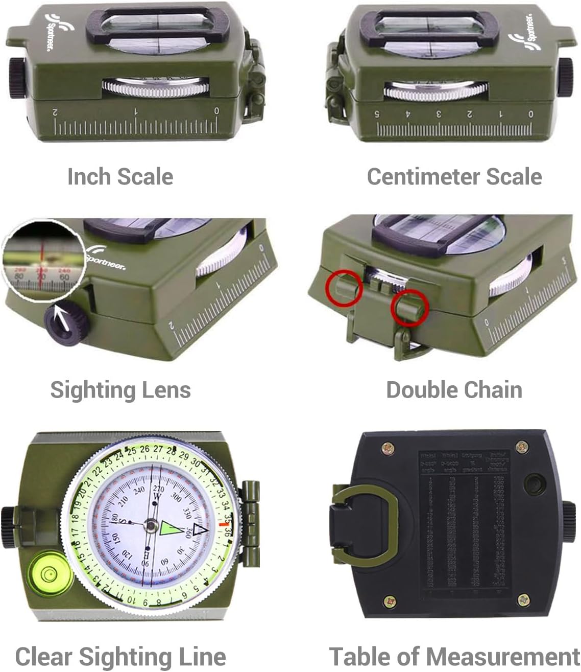 Sportneer Compass Hiking Survival Military Grade with Sighting Mirror + Tiny Portable Air Pump with Camping Light for Camping Hiking Outdoor