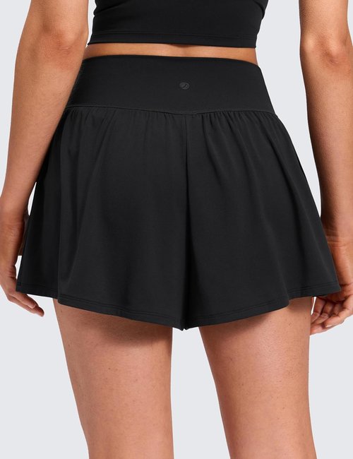 CRZ YOGA Softretch Women's 2-in-1 High-Waisted Casual Shorts - Flowy Yoga Lounge Style with Pockets