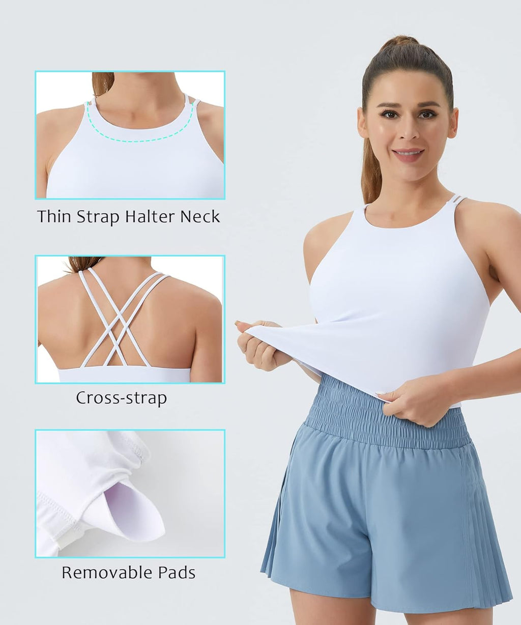 The Gym People Women's Cross Back Sports Bra - Halter Neck Workout Crop Top with Removable Pads