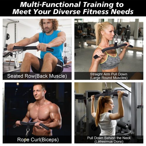 Upgraded LAT Pulldown Bars - 19" Heavy Duty LAT Pull Down Bar Attachments for Home Gym Cable Machine, Professional Curl & Triceps Press Down Handle with Full Rubber Grip for Pulley System Exercise
