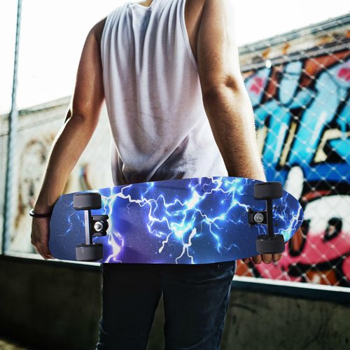 Nander Blue Lightning Skateboard Grip Tape Sheet,Non Slip Waterproof Sandpaper Scooter Grip Tape Longboard Griptape 44.1x10.1inch