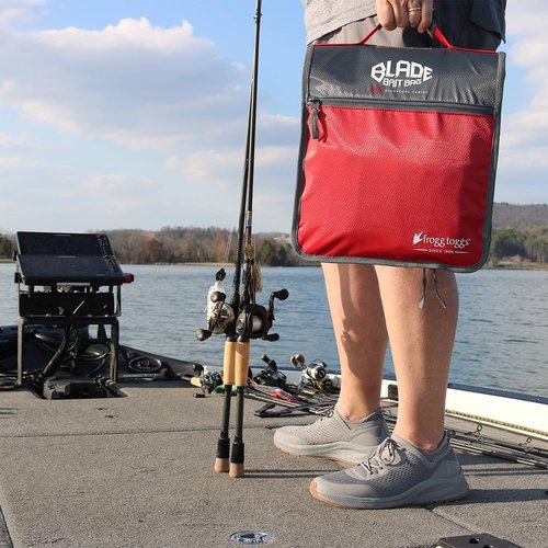 FROGG TOGGS Bladed Bait Bag, Fishing Tackle Bag, Tackle Organizer, Lure Tackle Box, Bait Binder, Red/Gray, OS