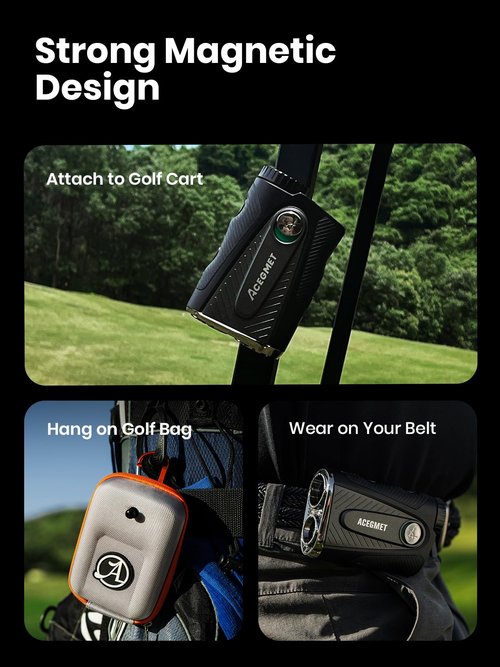 ACEGMET Golf Rangefinder with Ball to Pin & Slope - 1300 Yards Laser Range Finder, Hybrid-pwr Rechargeable, 0.1s Flag Pin Locking Vibration, 7X Magnification, Red & Black Display, Magnet