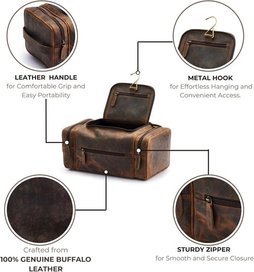 NomadCraftsCo. Extra Large Leather Toiletry Bag - Premium Travel Dopp Kit for Men, Stylish Organizer