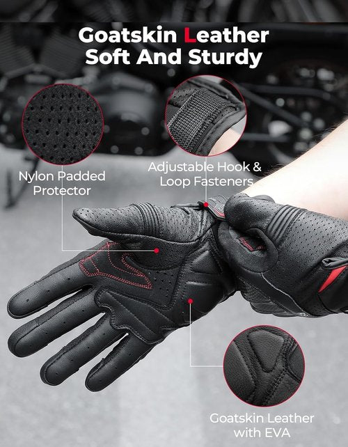 KEMIMOTO Motorcycle Gloves - Sheepskin Leather Protection for Men | Ideal for Motocross & ATV Riding