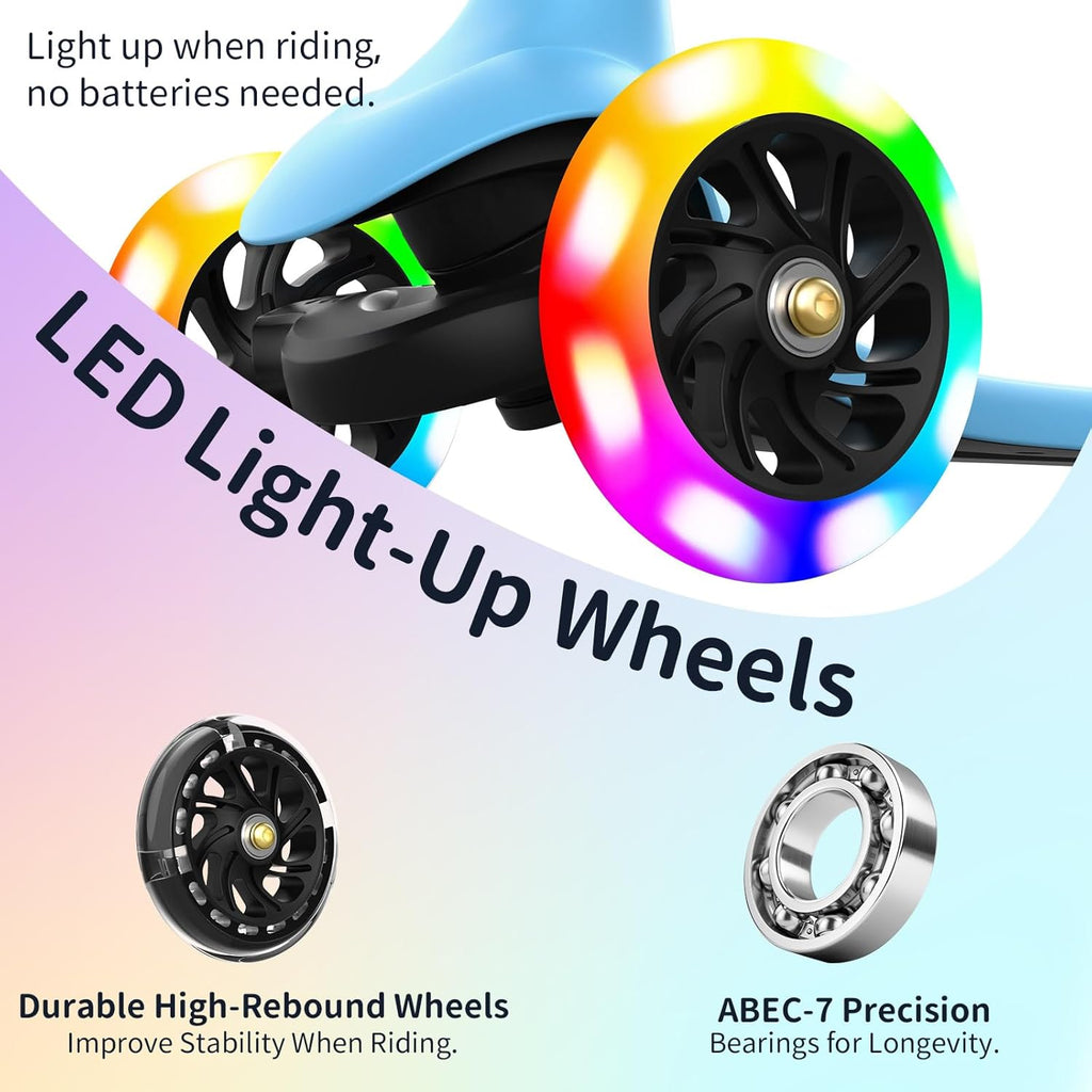 BELEEV A6 Kids Scooter - LED Light-Up Wheels & Deck | Adjustable 3-Wheel Kick Scooter for Ages 3-8