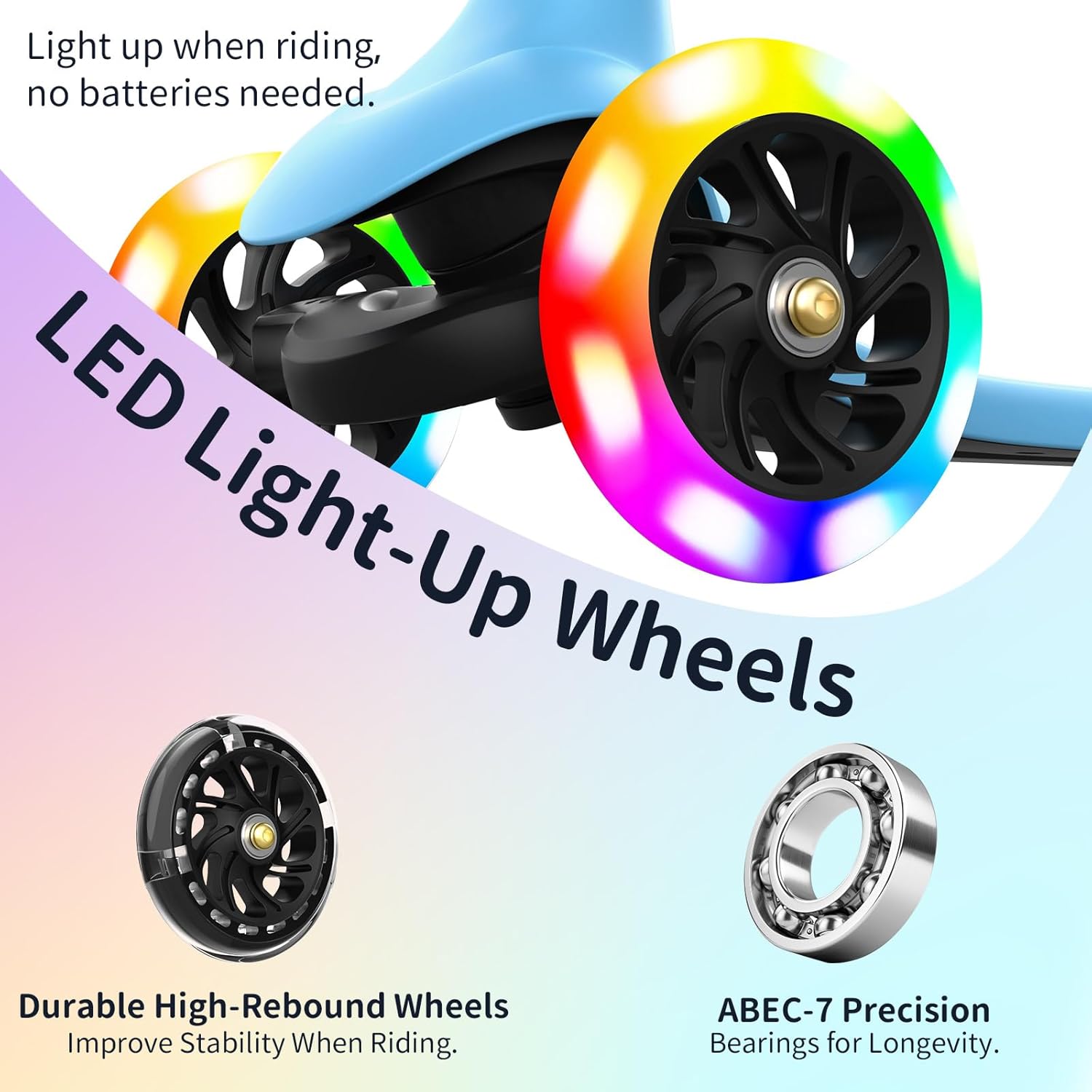 BELEEV A6 Kids Scooter - LED Light-Up Wheels & Deck | Adjustable 3-Wheel Kick Scooter for Ages 3-8