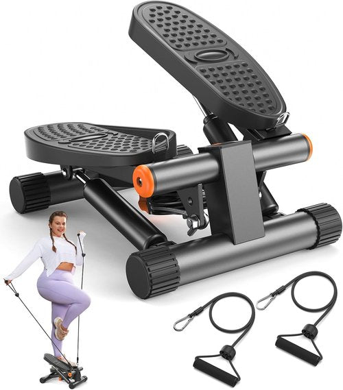 Niceday Mini Stepper - Home Exercise Equipment with Resistance Bands & LCD Monitor | 300LBS Capacity, Black