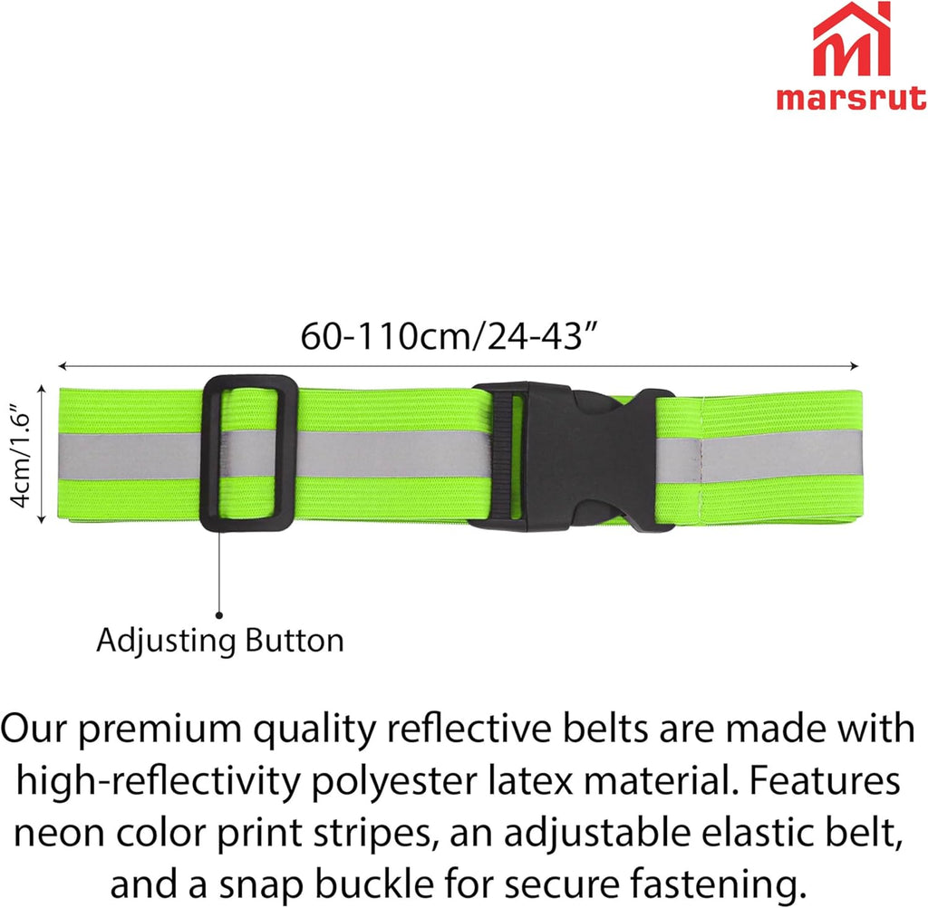 PT Glow Reflective Belt | 5-Piece Running Sash Set for Night Safety - Adjustable & Lightweight, 1 Black, 2 Orange, 2 Green