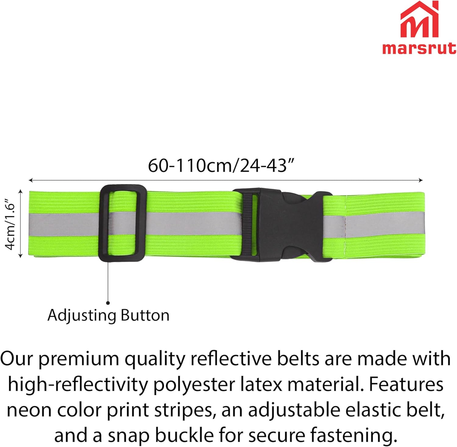 PT Glow Reflective Belt | 5-Piece Running Sash Set for Night Safety - Adjustable & Lightweight, 1 Black, 2 Orange, 2 Green