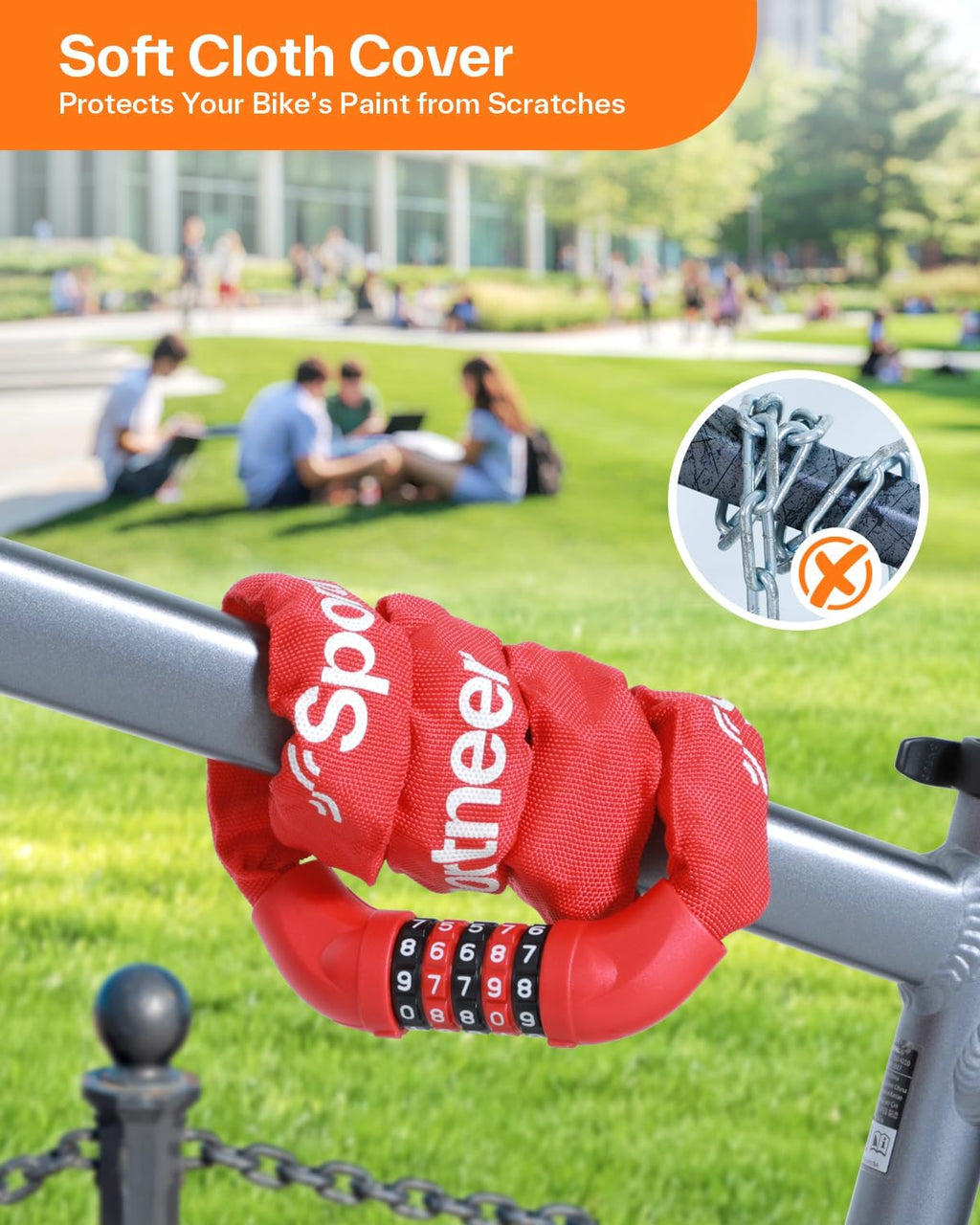 Sportneer Bike Lock - High Security 5-Digit Combination Anti-Theft Chain Lock | 3.2/3.6/4ft Heavy Duty for Bicycles, Motorcycles, Scooters, and Gates - 4/6mm Thick, Keyless Design