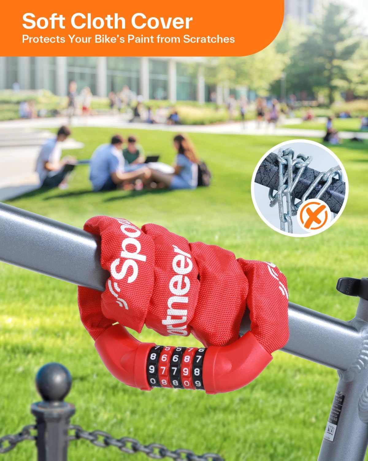 Sportneer Bike Lock - High Security 5-Digit Combination Anti-Theft Chain Lock | 3.2/3.6/4ft Heavy Duty for Bicycles, Motorcycles, Scooters, and Gates - 4/6mm Thick, Keyless Design