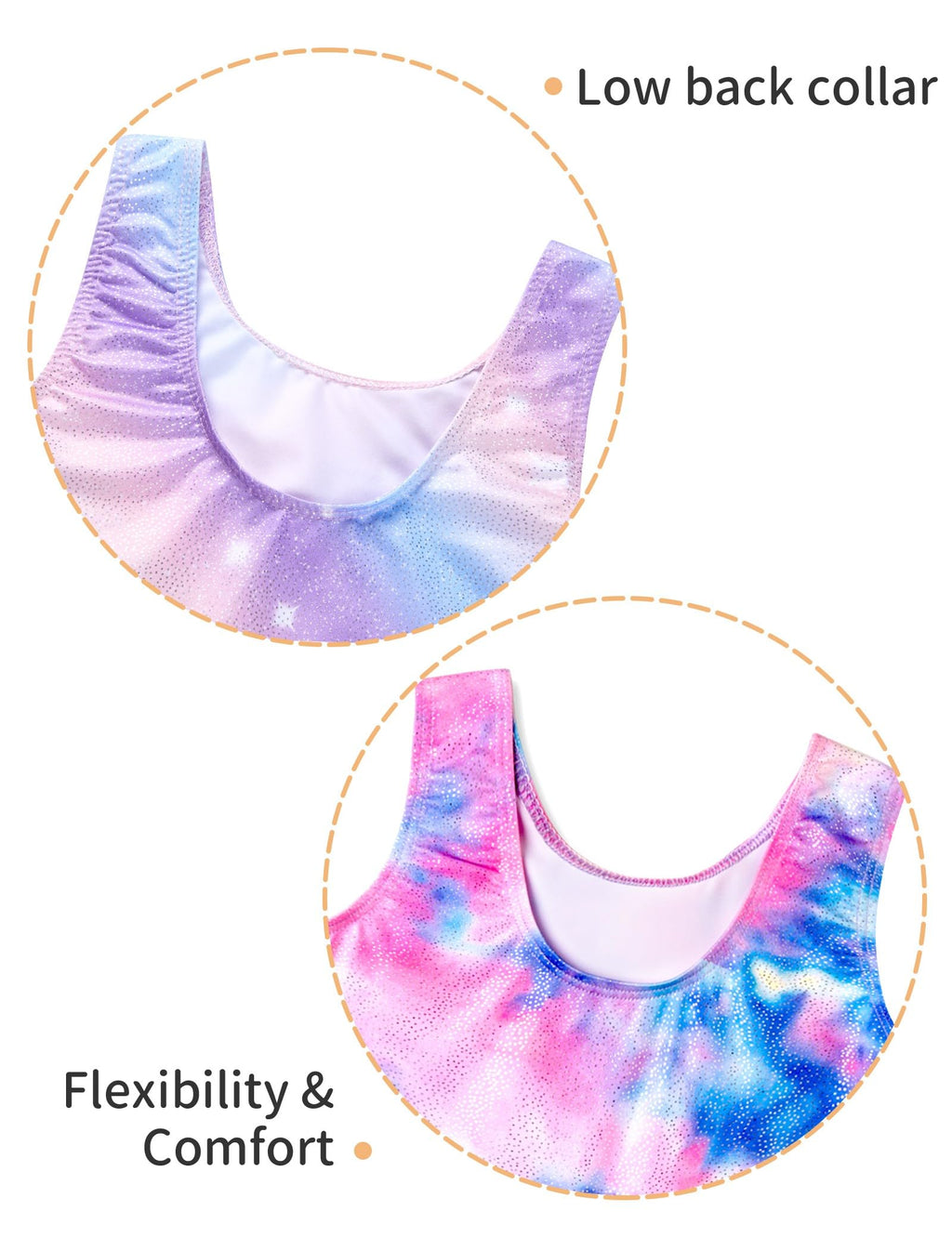 Nokecina Girls Gymnastics Leotards Size 6-7 Years Old 2 Packs Colorful Stars Sleeveless Biketard with Shorts
