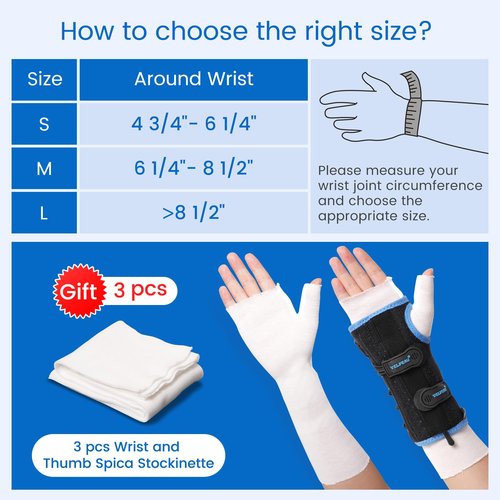 Velpeau Wrist Brace for Carpal Tunnel, Adjustable Elastic Tension Cords with Splints, Night Wrist Support for Arthritis, Tendonitis, Sprain, Injuries, Wrist Pain Relief Women and Men (Right Hand, M)