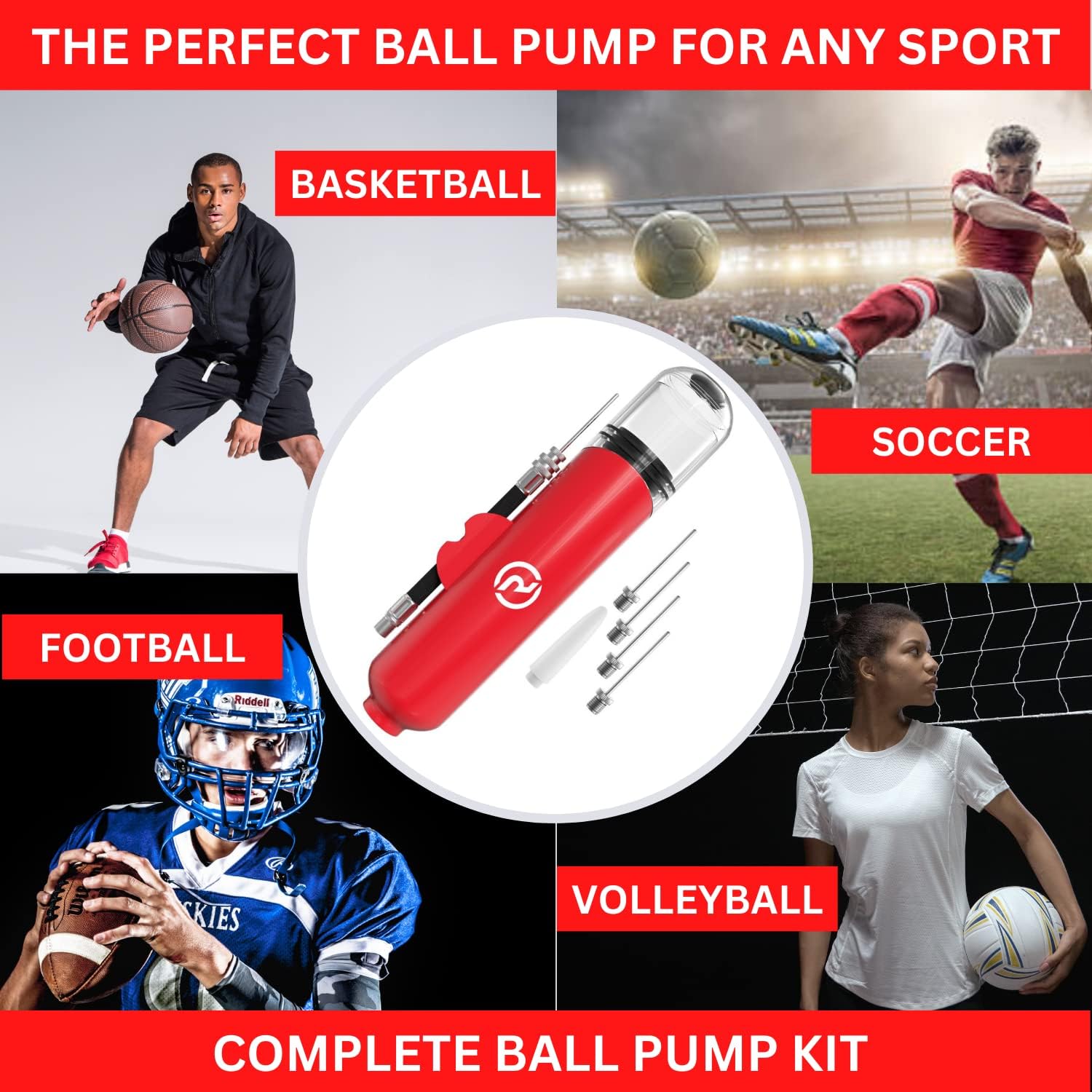 Skiennix Ball Pump for Sports - 5 Needles Included | Ideal for Basketball, Soccer, Volleyball & Football