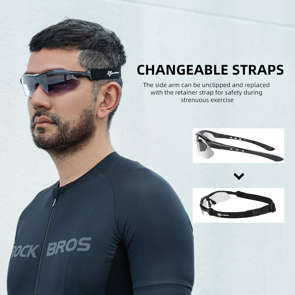 ROCKBROS Photochromic Pickleball Glasses - Cycling Sunglasses with Removable Elastic Band | Unisex Fit