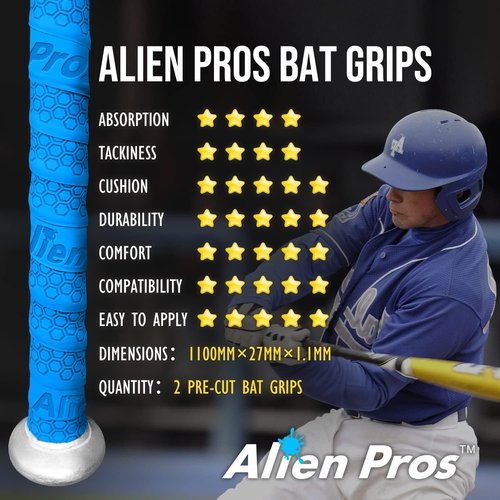 ALIEN PROS Bat Grip Tape - Precut 1.1 mm Pro Feel Baseball Grip Replacement | 2 or 4 Grips Available