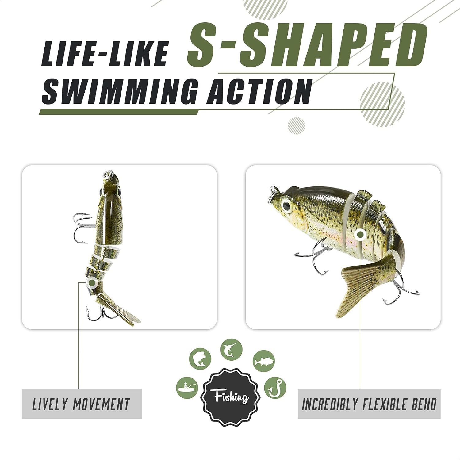 TRUSCEND Fishing Lures - Lifelike Swimbait for Bass, Trout & Walleye | Lockable Fishing Pliers Included