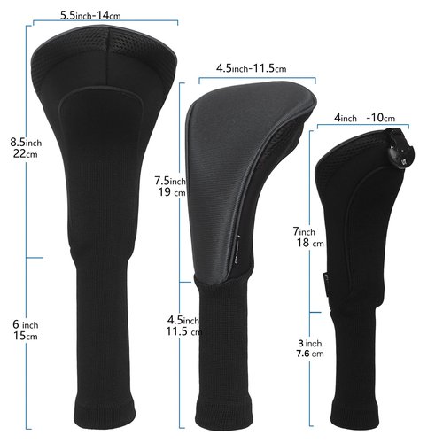 Craftsman Golf 3pcs/Set Meshy Neoprene Golf Club Headcover for Driver Fairway Hybrids Rescue (Black)