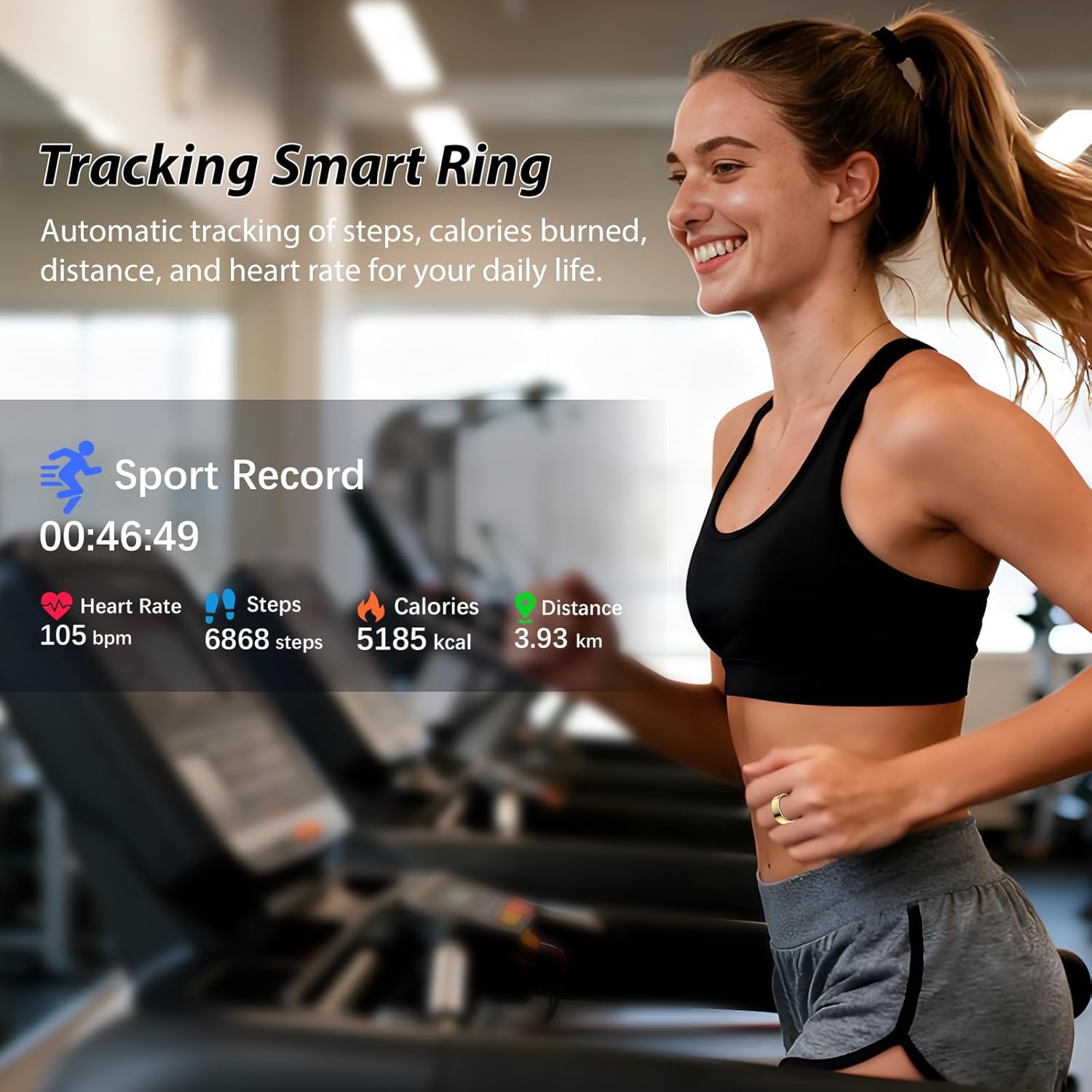 Smart Health - Fitness Ring for Men & Women | Heart Rate, Blood Oxygen & Sleep Tracker - Gold, Size 8