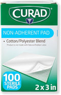 Curad Sterile Nonadherent Pads - Soft, Absorbent Cotton/Polyester | 2" x 3", 100 Count