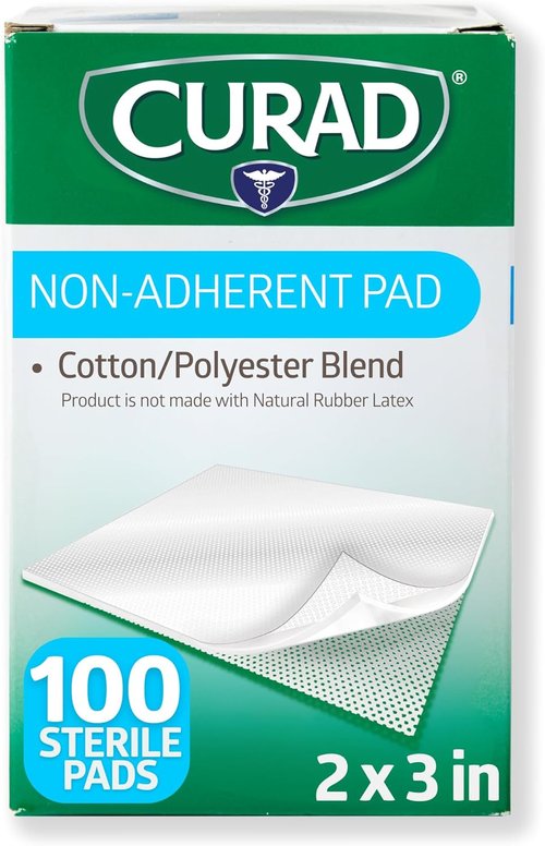 Curad Sterile Nonadherent Pads - Soft, Absorbent Cotton/Polyester | 2" x 3", 100 Count