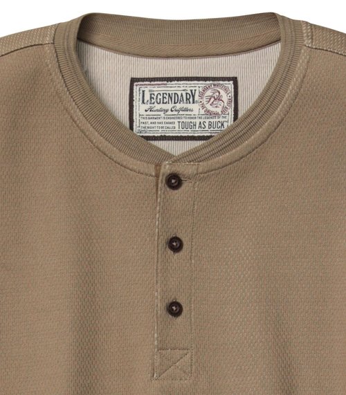 Legendary Whitetails Mens Henley Long Sleeve Thermal Heavyweight Shirt, Khaki, XL
