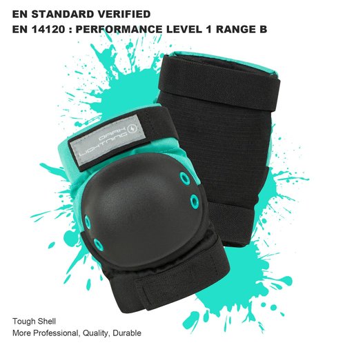 Dark Lightning Kids/Junior/Youth Knee Pads Elbow Pads Wrist Guards 3 in 1 Protective Gear, for Skateboard,Roller Skate,Inline,Cycling,MTB Bike,Scooter(Green,M)
