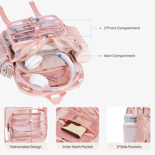 Telena Small Clear Bag for Stadium Events Heavy Duty PVC Transparent Mini Backpack Pink