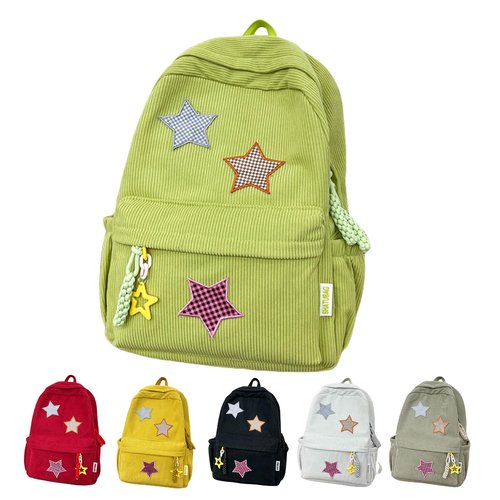 LONGSILVER Star Backpack Kawaii Large Capacity Aesthetic Rucksack Cute Accessories Bag for Woman Light-hearted Mori (Green,Large)