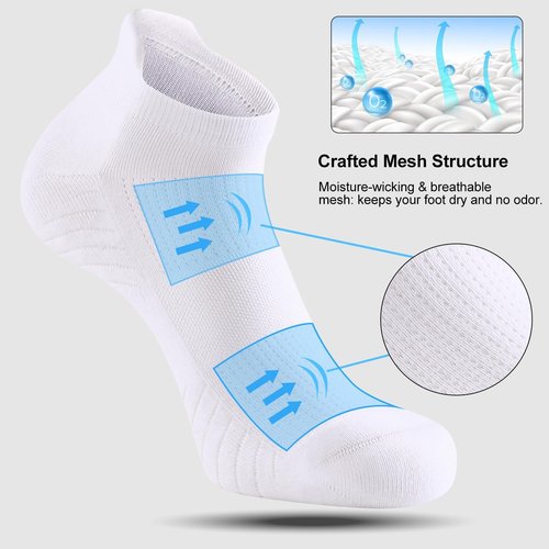 FITRELL Men's Athletic Running Ankle Socks - 6 Pack, Cushioned, Breathable, Anti-Blister, Low Cut
