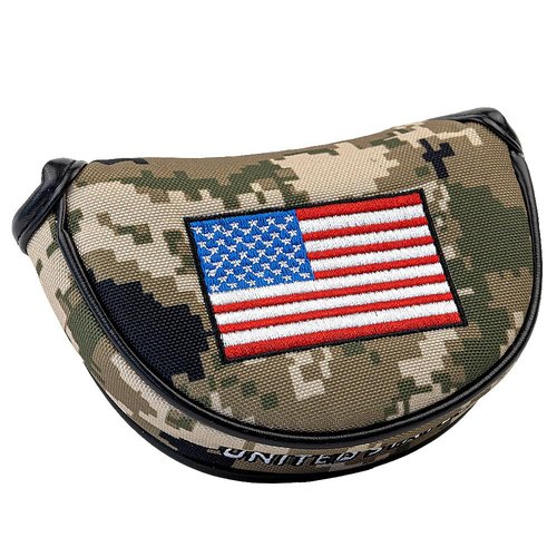 GOOACTION Patriotic Mallet Putter Head Cover - Waterproof PU Leather, Magnetic Closure, Camo & Flag Design, Universal Fit Golf Protector
