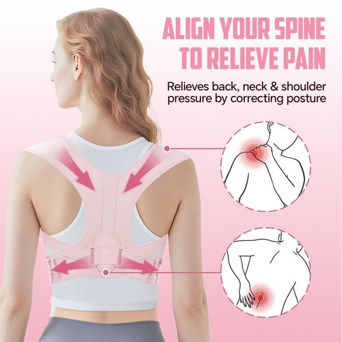 FHOCSLO Posture Corrector for Women, Adjustable Upper Back Brace to Relief Neck Shoulder Pain, Back Support Straightener for Scoliosis and Hunchback (Pink, L/XL)