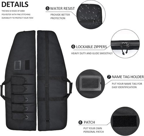 AUMTISC Tactical Soft Gun Case - Rifle Carrying Range Bag with 5 Pouches & Adjustable Sling | 38-42 Inch