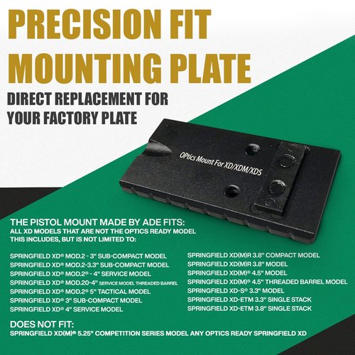 Ade Advanced Optics Red Dot Adapter/Mounting Plate for Springfield XD, XDE, XDM, XDS Pistol