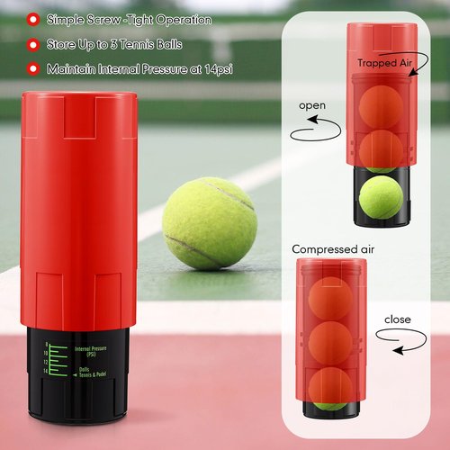 Soulchen 1 Pack Tennis Ball Pressurizer - Tennis Ball Storage Canister Holds 3 Balls Under 14 Psi Pressure, Reusable Stuff for Bounce Retention, Lightweight & Durable (Red)