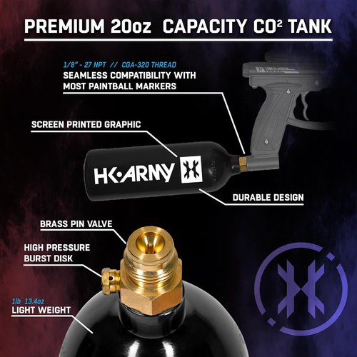 HK Army 20oz Aluminum CO2 Tank - High Pressure Compressed Air System for Paintball & Airsoft Gear
