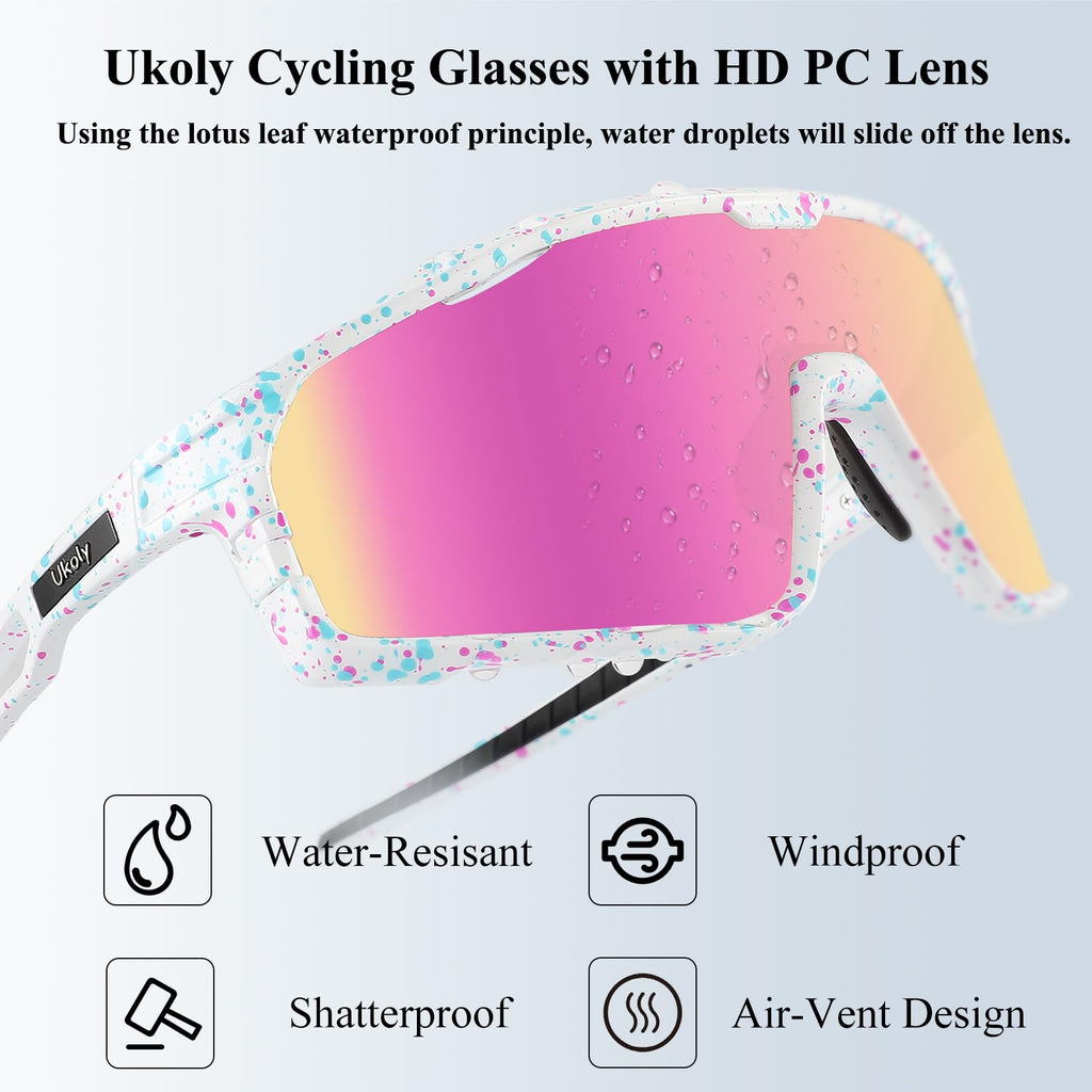 Ukoly Cycling Glasses Running Baseball Fishing Golf Sunglasses For Men Women,Sports Sunglasses HD Lens UV400coating 620 Pink
