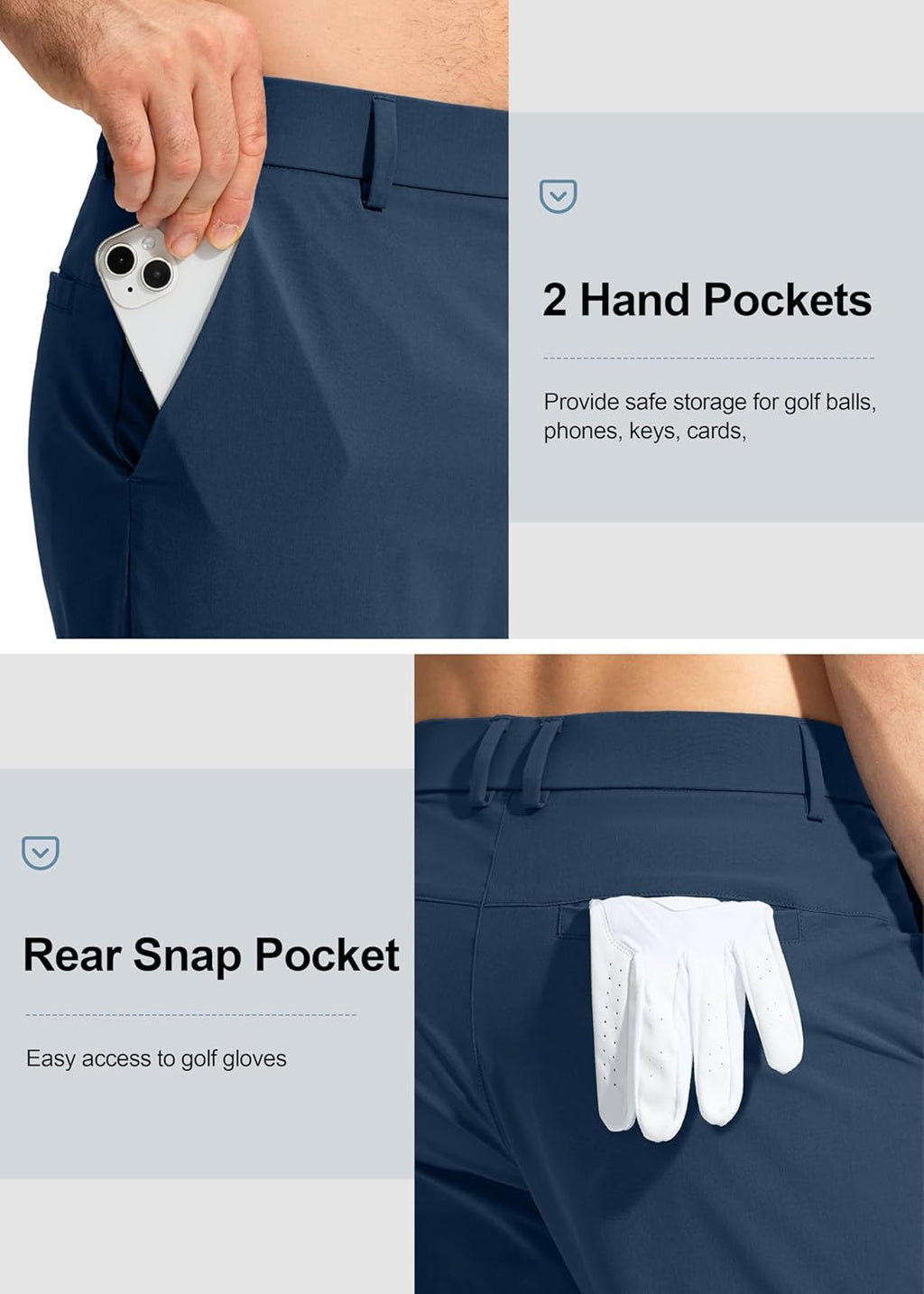 Pudolla Men's Golf Pants - Lightweight Stretch Dress Slacks | Quick-Dry Casual Trousers with Pockets (30"/32"/34")