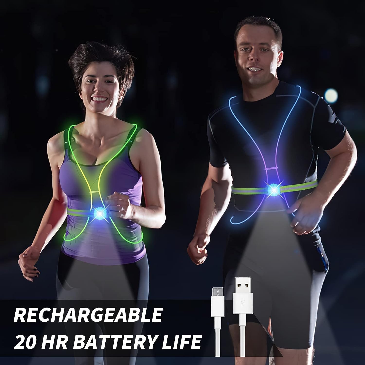 Skiennix LED Reflective Running Vest - High Visibility with Front Light for Men & Women | Ideal for Running, Cycling, Walking