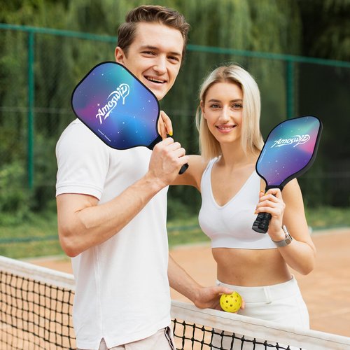 Amoswiz Pickleball Paddles Set of 2, Premium Fiberglass Star Sky Pickleball Paddles for Beginers, Pickleball Set with 4 Pickle Balls, Gift for Adult & Kids
