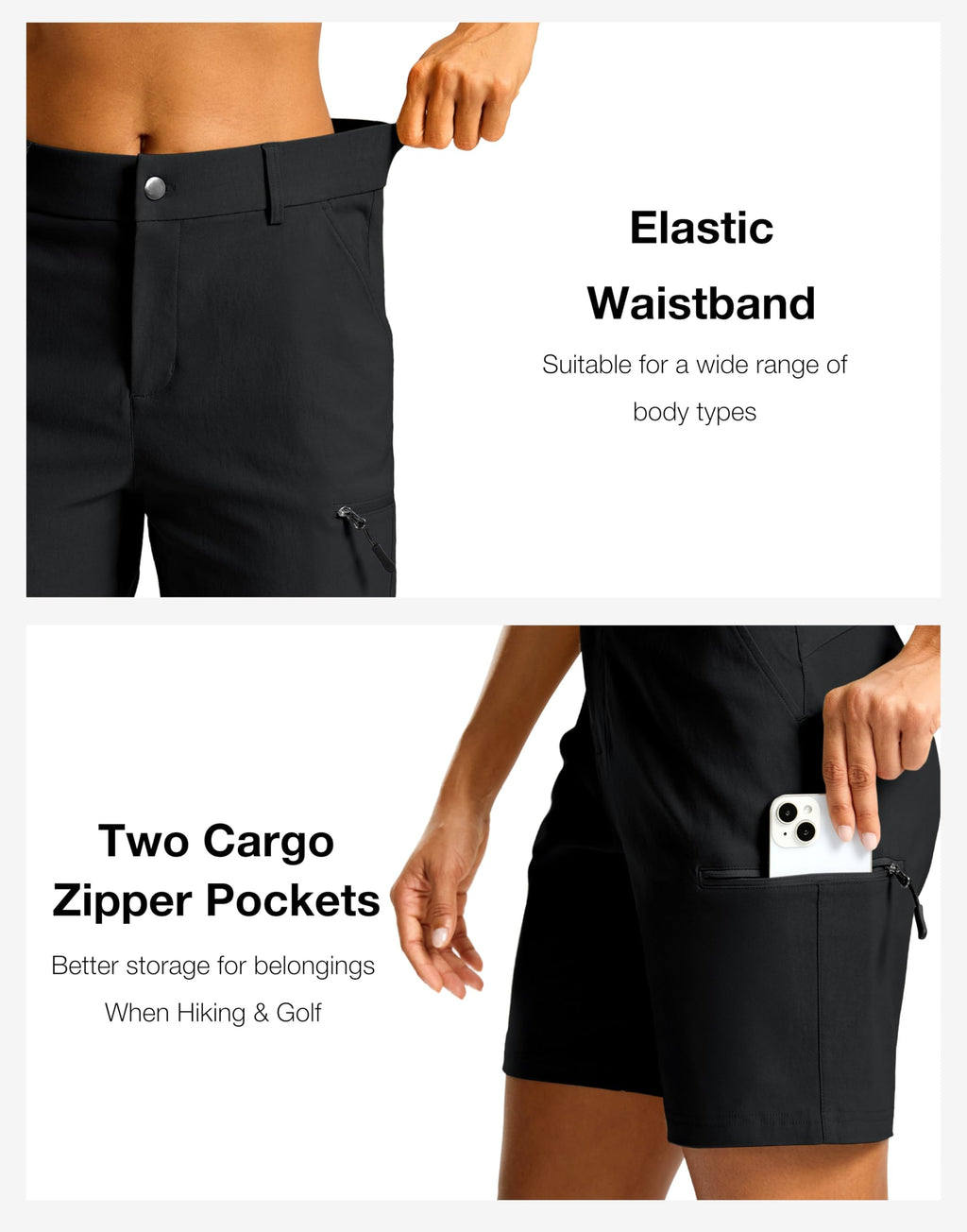 G Gradual Women's 7" Hiking Cargo Shorts Quick Dry Lightweight Golf Outdoor Work Summer Travel Shorts with Pockets(Black,L)